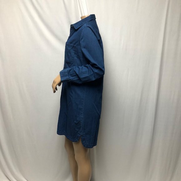 Old Navy Shirt Dress Womens Medium Blue Chambray Partial Button Long Sleeve - Picture 3 of 6